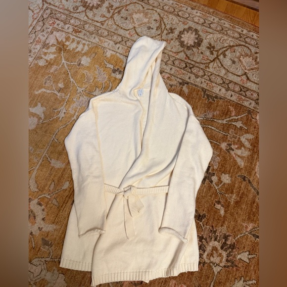 TSE Cotton Tie Waist Cardigan Sweater cream White Medium with hood - Picture 4 of 4